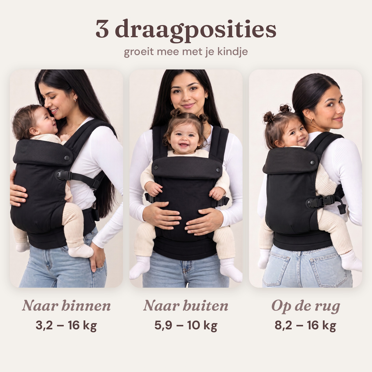 Ergonomische draagzak baby vanaf geboorte Zwart