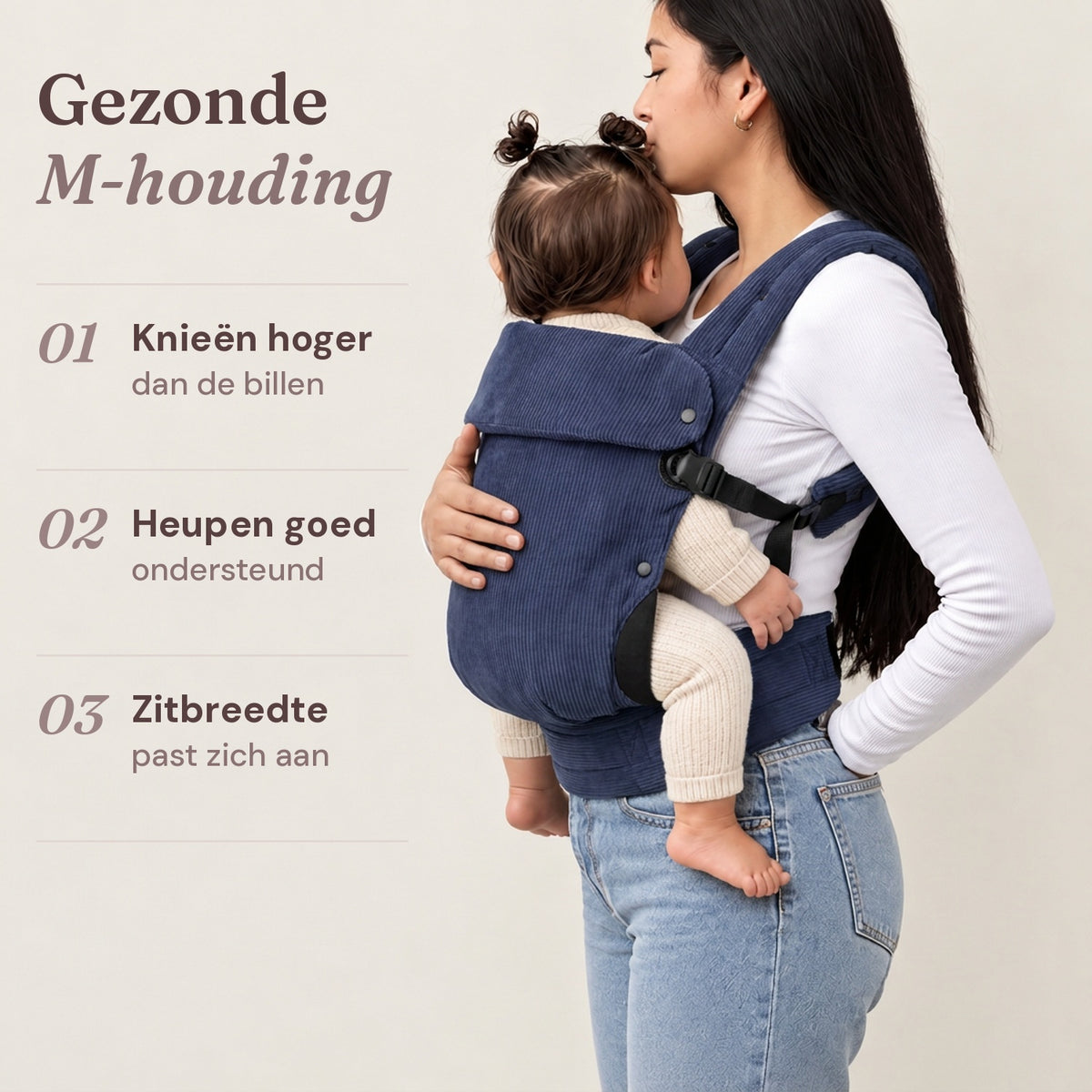 Ergonomische draagzak baby vanaf geboorte ribfluweel Blauw