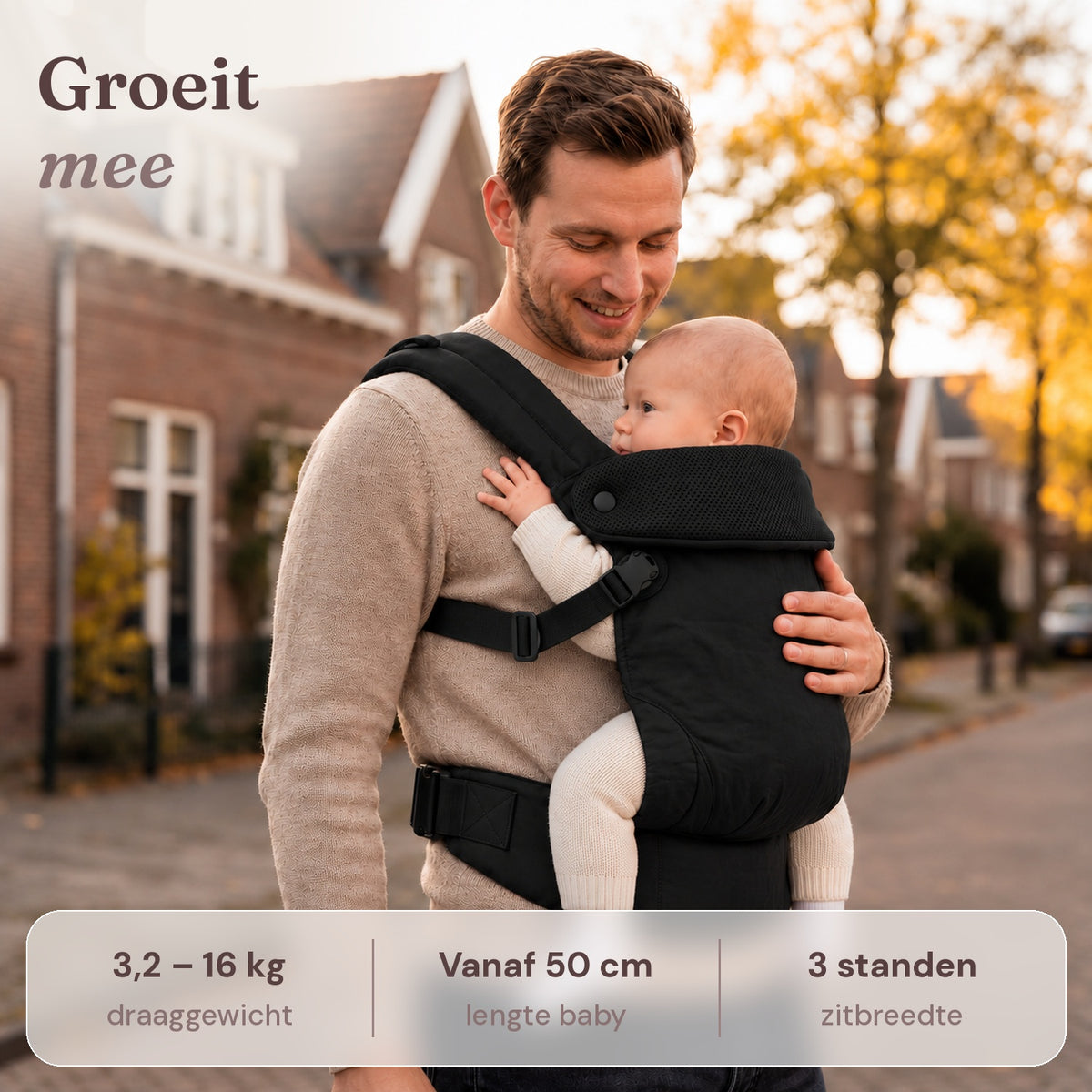 Ergonomische draagzak baby vanaf geboorte Zwart