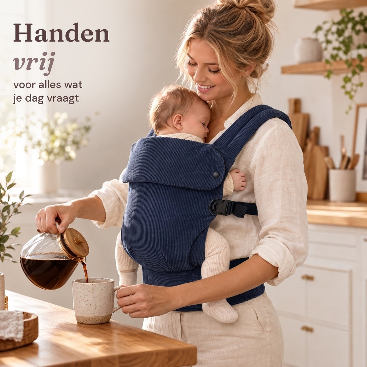Ergonomische draagzak baby vanaf geboorte ribfluweel Blauw