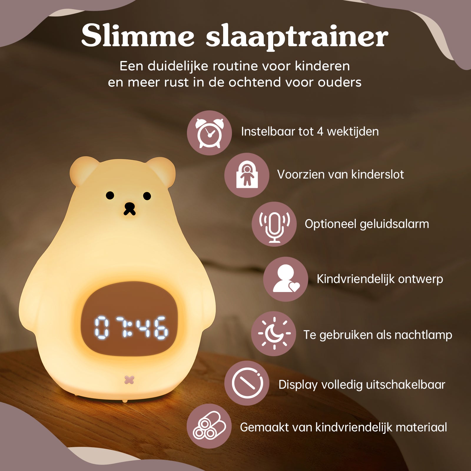 Slaaptrainer voor kinderen met app Beertje