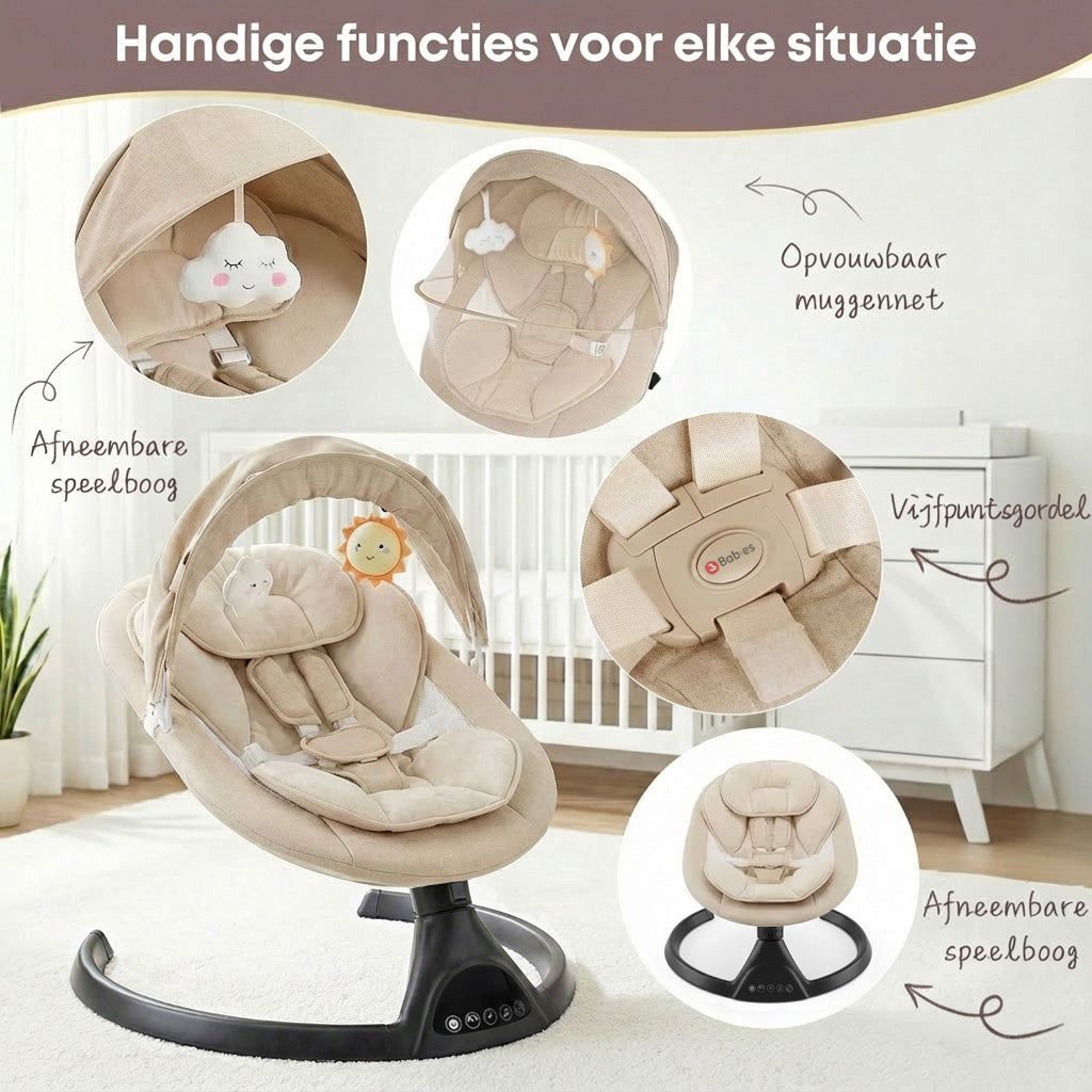 Baby Swing Elektrisch Babyschommel Wipstoel BeigeZwart