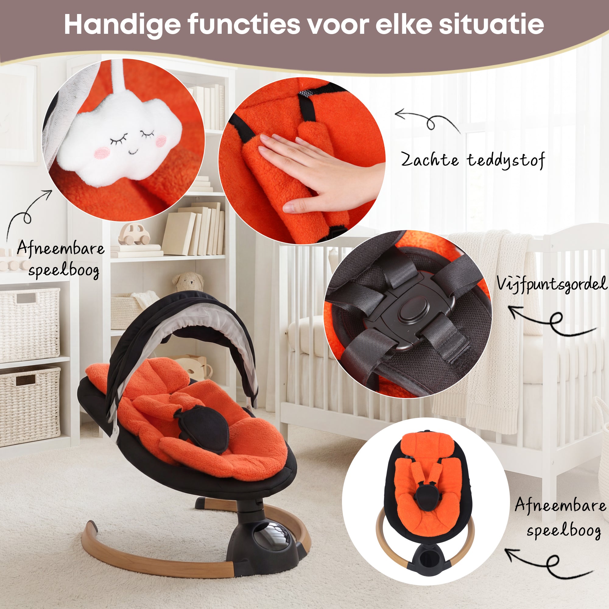 Baby Swing Elektrisch Babyschommel Wipstoel Oranje