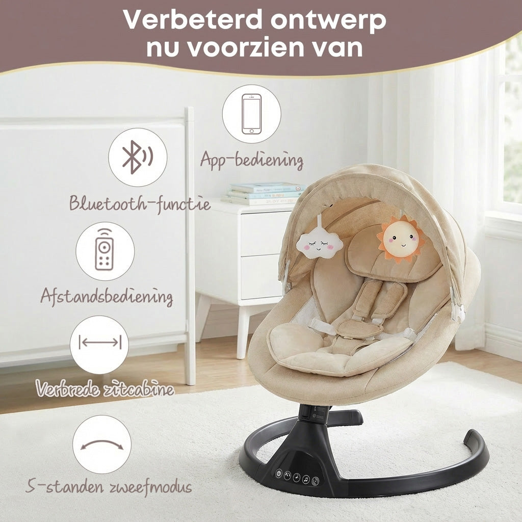 Baby Swing Elektrisch Babyschommel Wipstoel BeigeZwart