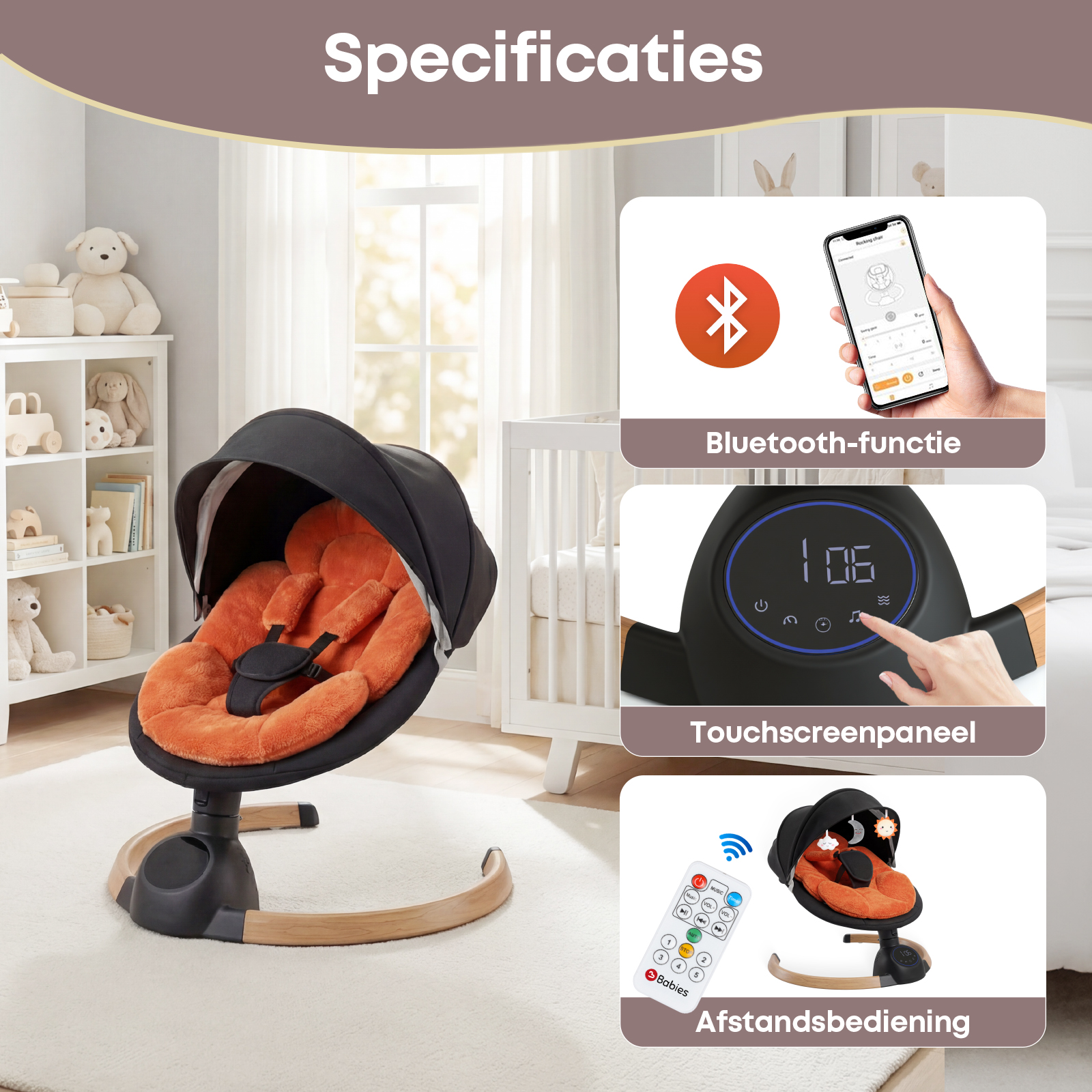Baby Swing Elektrisch Babyschommel Wipstoel Oranje