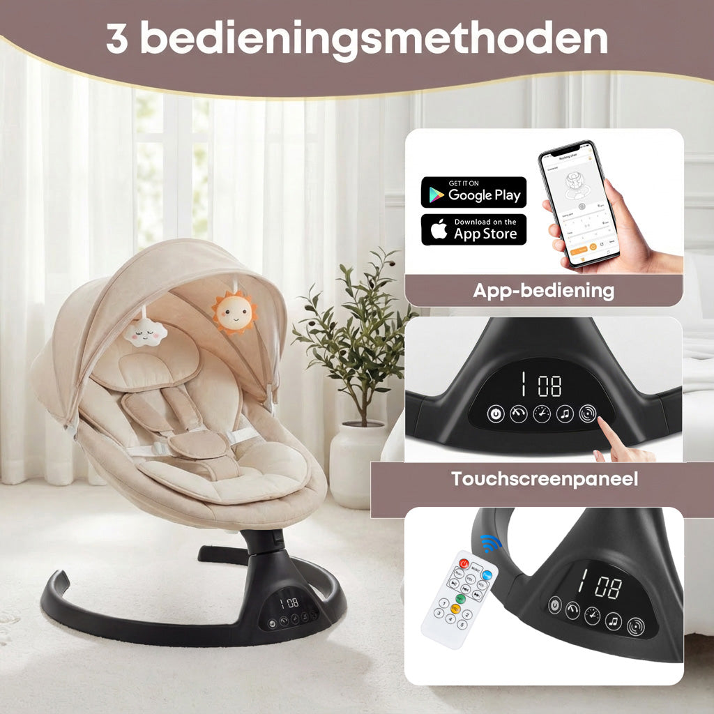 Baby Swing Elektrisch Babyschommel Wipstoel BeigeZwart