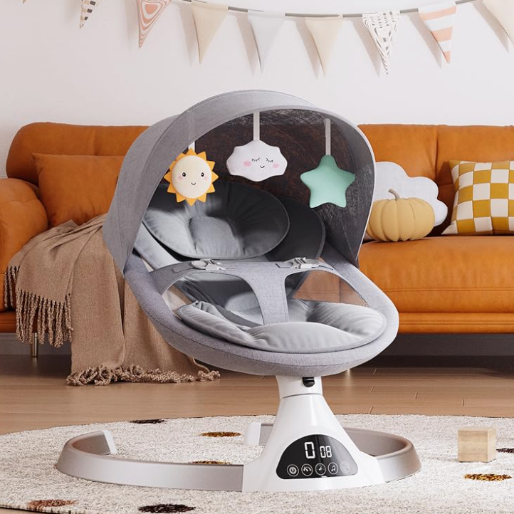 Baby Swing Elektrisch Babyschommel Wipstoel Grijs
