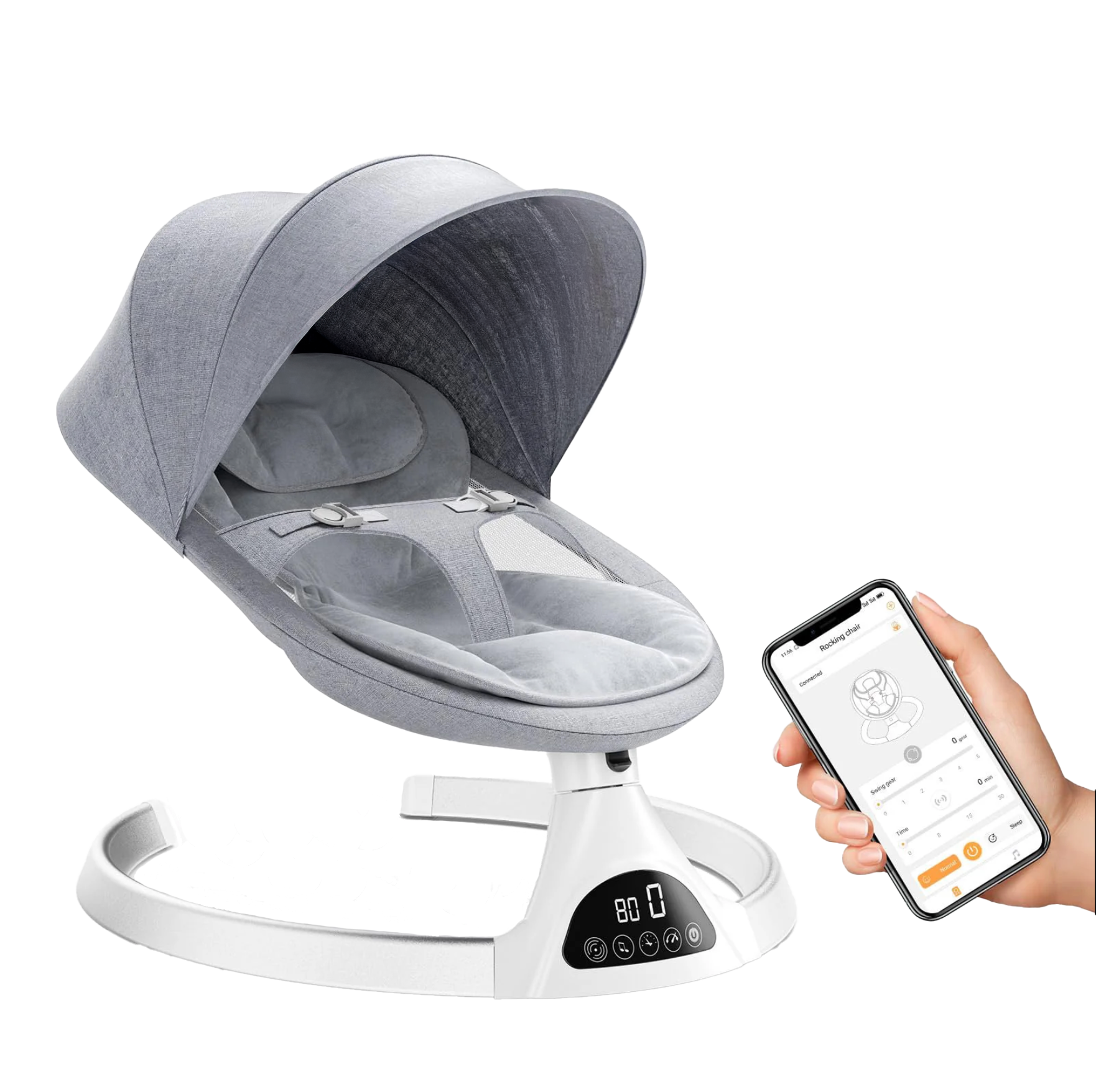 Baby Swing Elektrisch Babyschommel Wipstoel Grijs