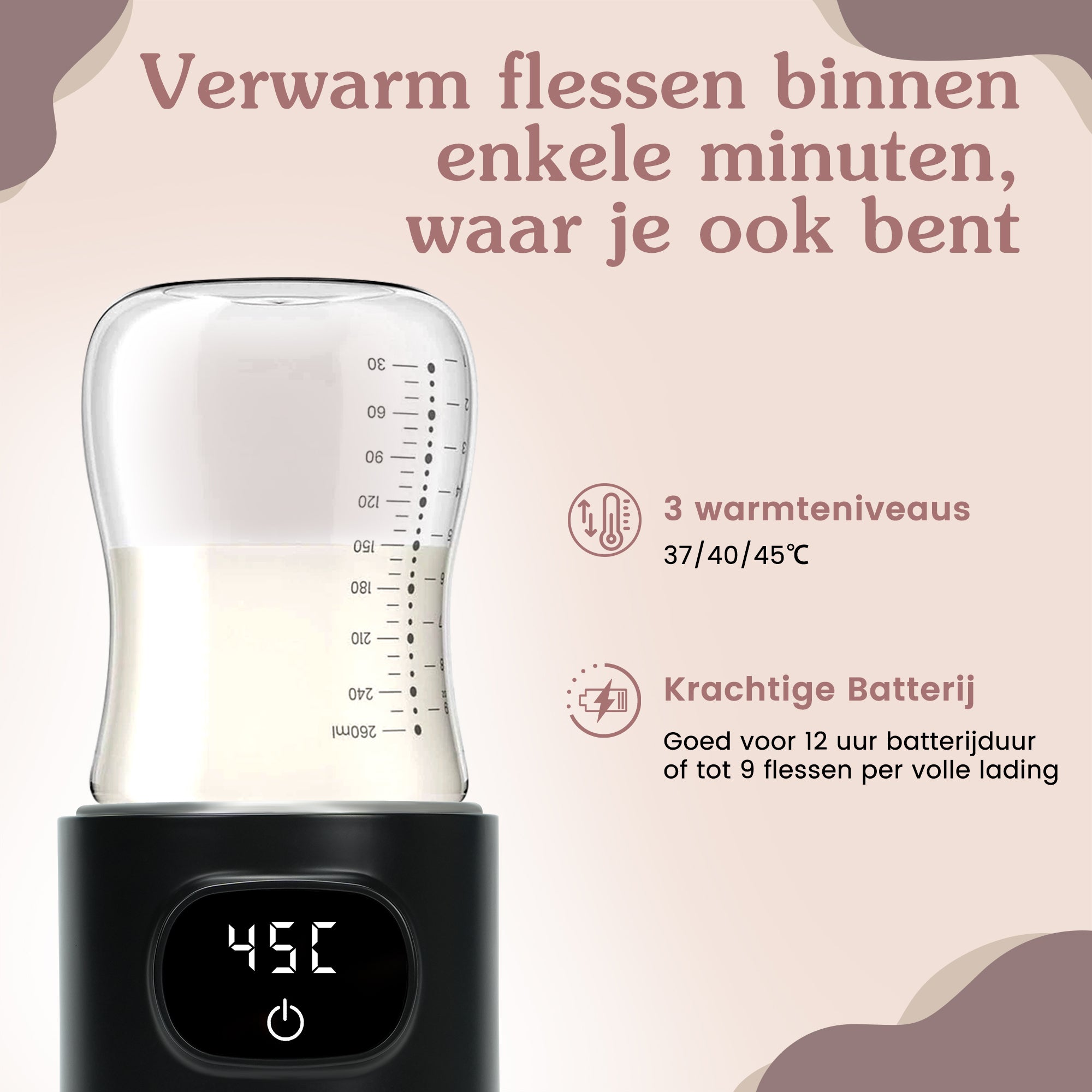 Draagbaar Flessenwarmer Draadloos Zwart
