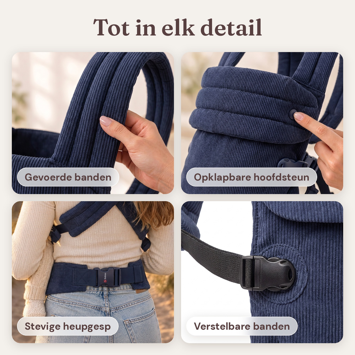 Ergonomische draagzak baby vanaf geboorte ribfluweel Blauw