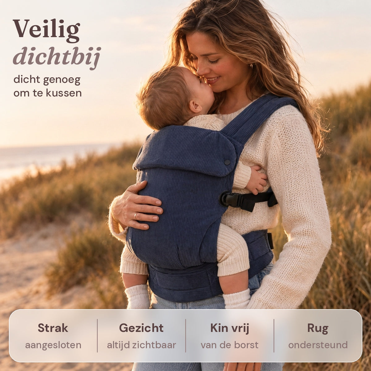 Ergonomische draagzak baby vanaf geboorte ribfluweel Blauw