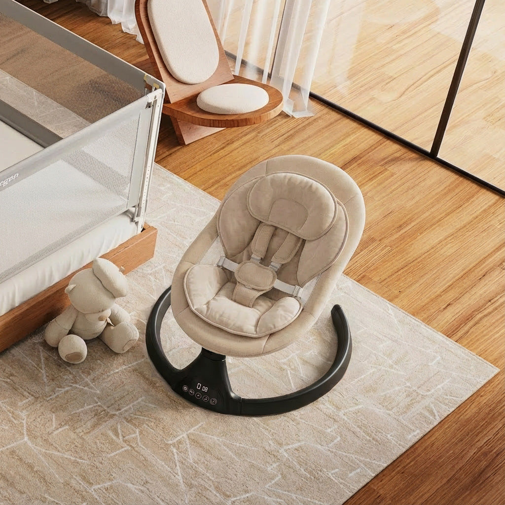 Baby Swing Elektrisch Babyschommel Wipstoel BeigeZwart