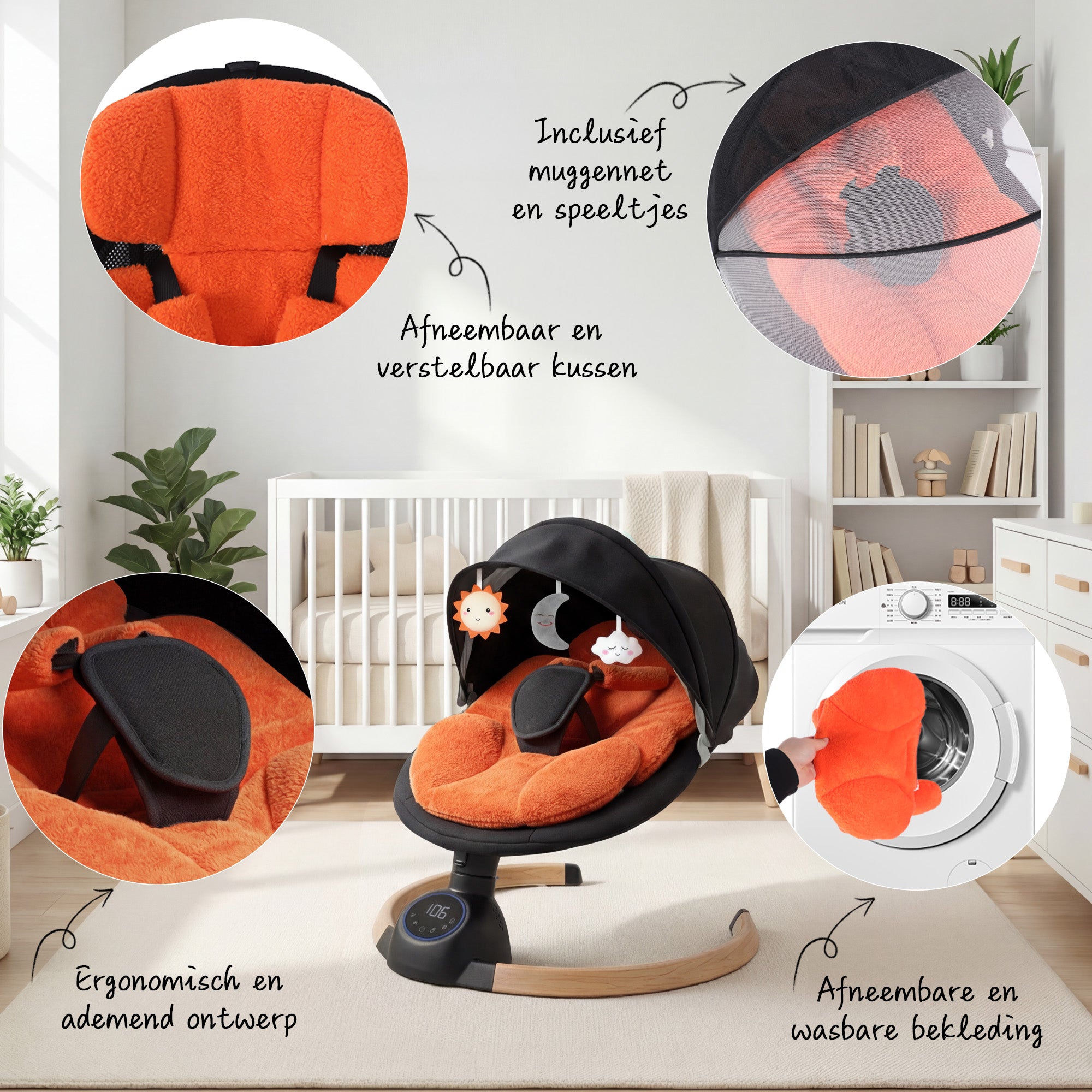 Baby Swing Elektrisch Babyschommel Wipstoel Oranje