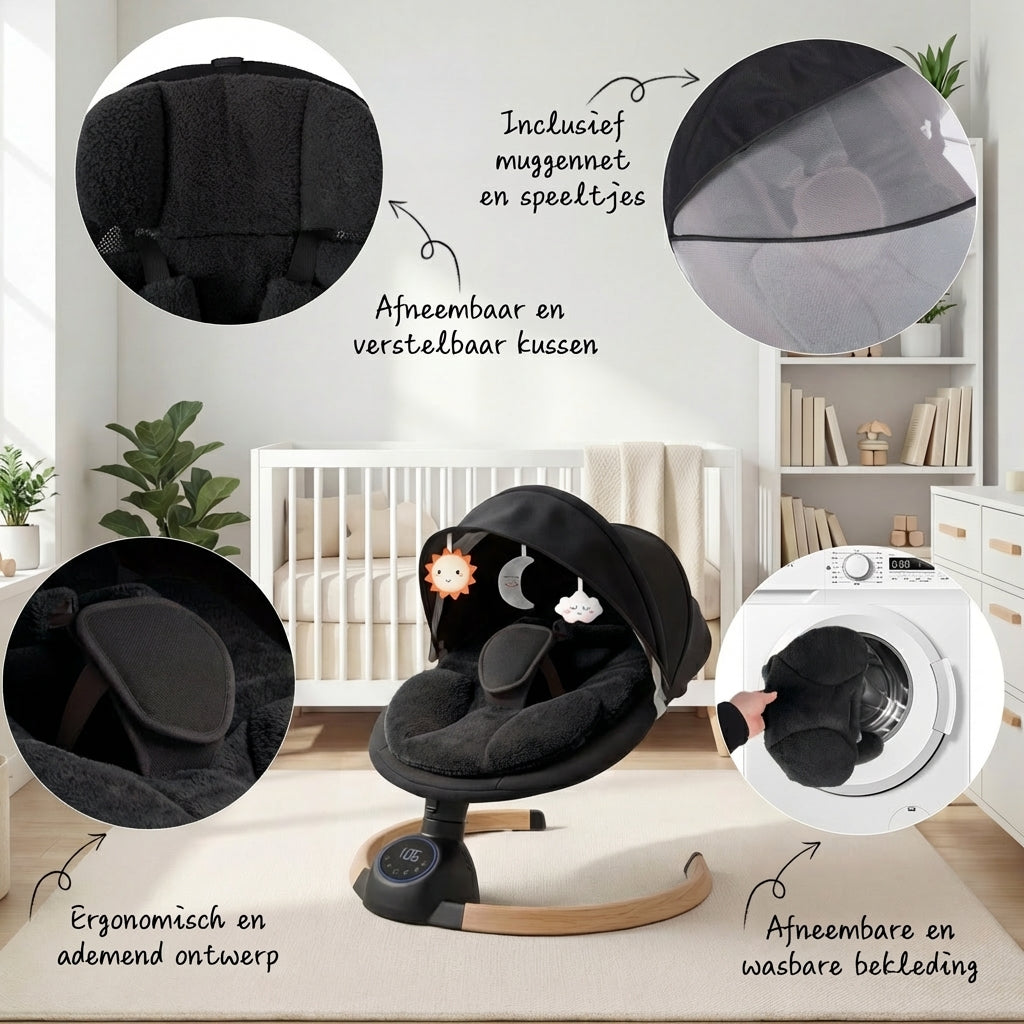 Baby Swing Elektrisch Babyschommel Wipstoel Zwart