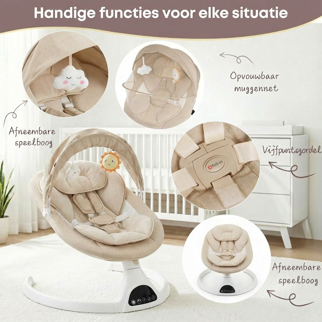 Baby Swing Elektrisch Babyschommel Wipstoel Beige