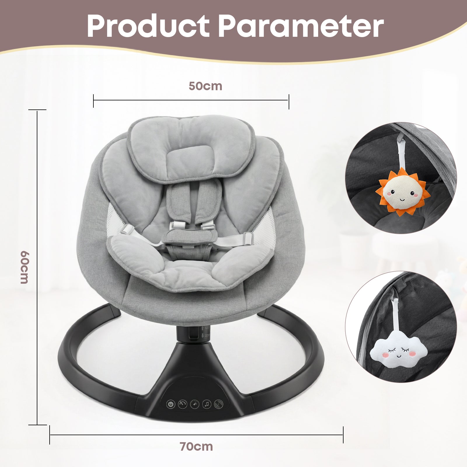 Baby Swing Elektrisch Babyschommel Wipstoel Grijs