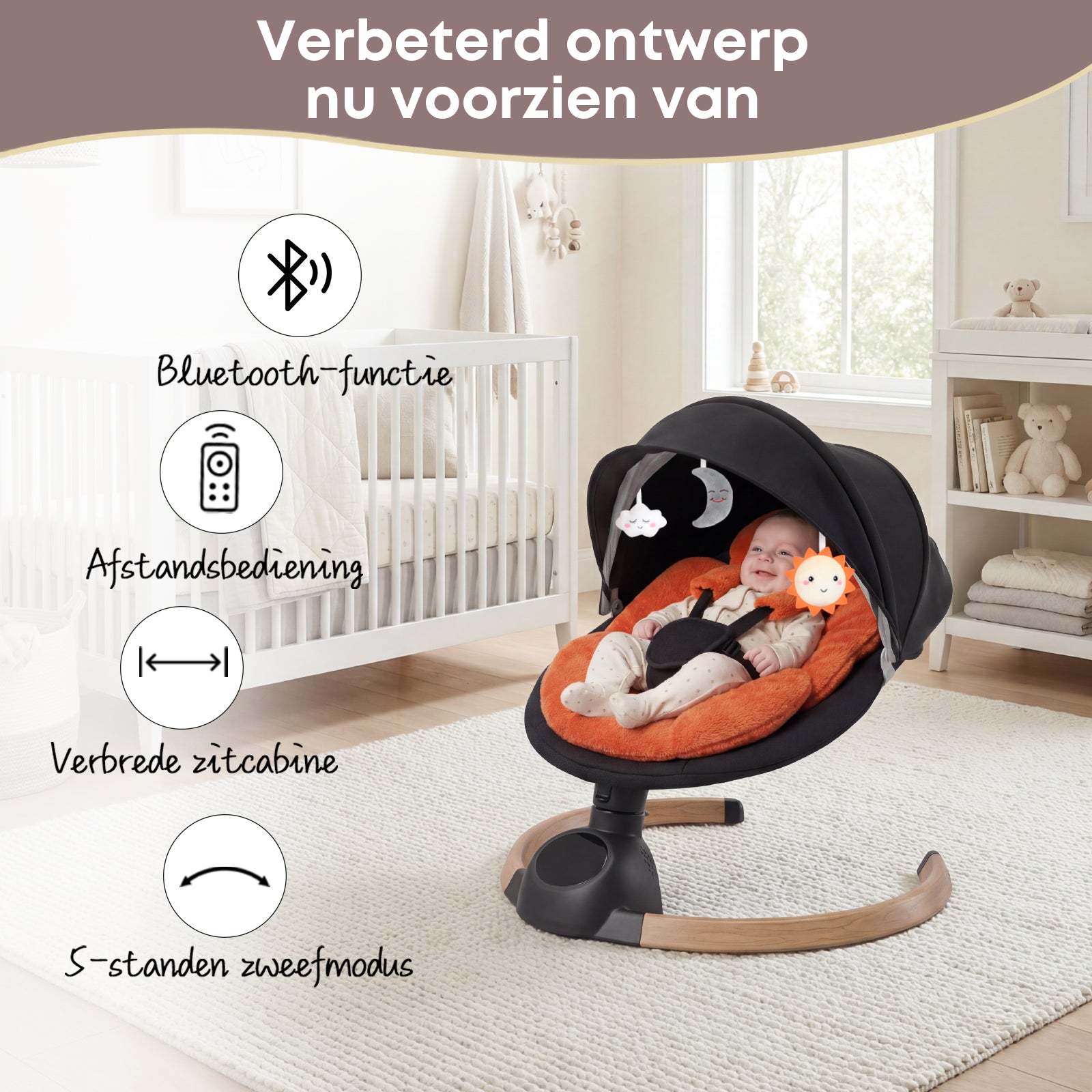 Baby Swing Elektrisch Babyschommel Wipstoel Oranje